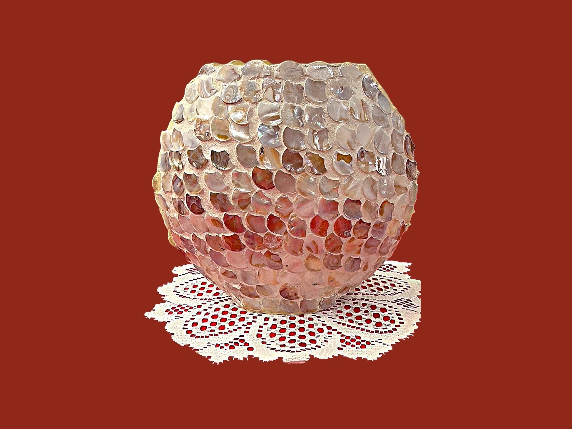 10” Mother of Pearl Round Glass Vase