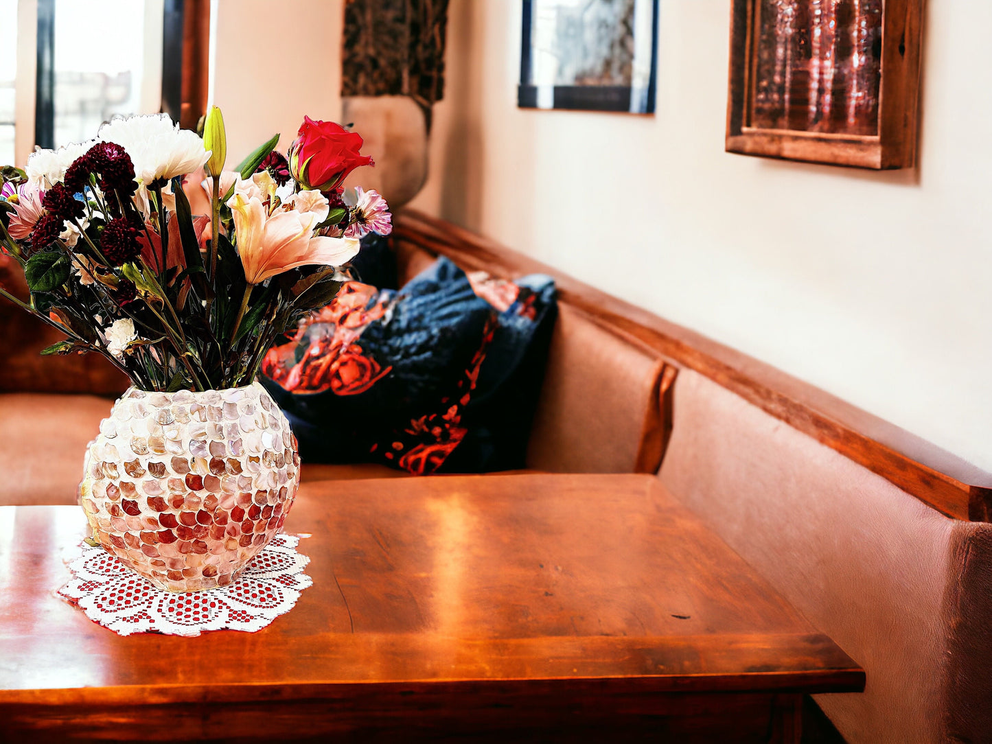 10” Mother of Pearl Round Glass Vase