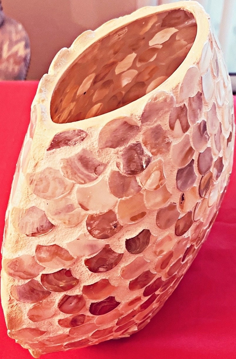 10” Mother of Pearl Round Glass Vase