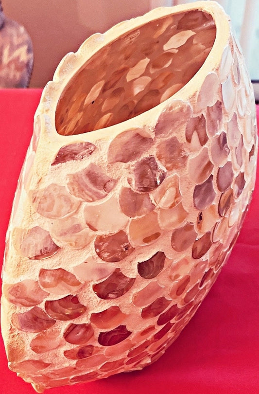 10” Mother of Pearl Round Glass Vase