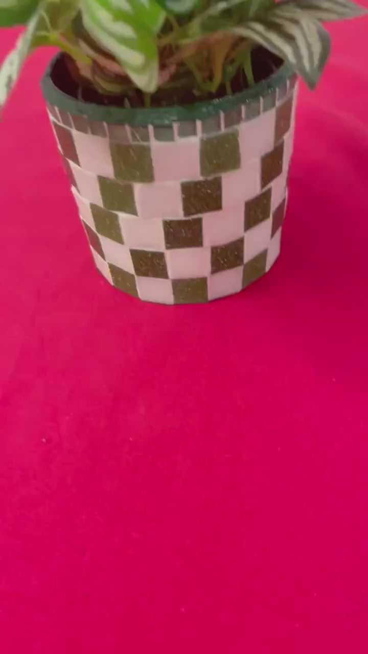 Green and White Planter / Free Shipping