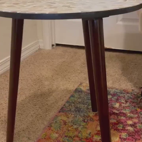 Round Side Table 16” in diameter 20” Tall Mother of Pearl Mosaic and Dark Wood (“Pearl-a-dise”) / Free Shipping