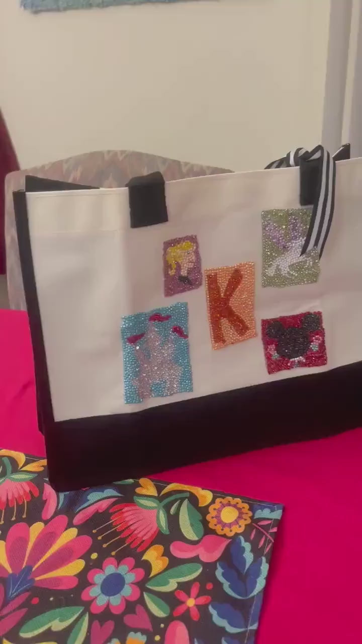 Customized White and Black All Purpose Tote Bag