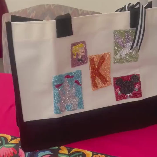 Customized White and Black Overnight Bag