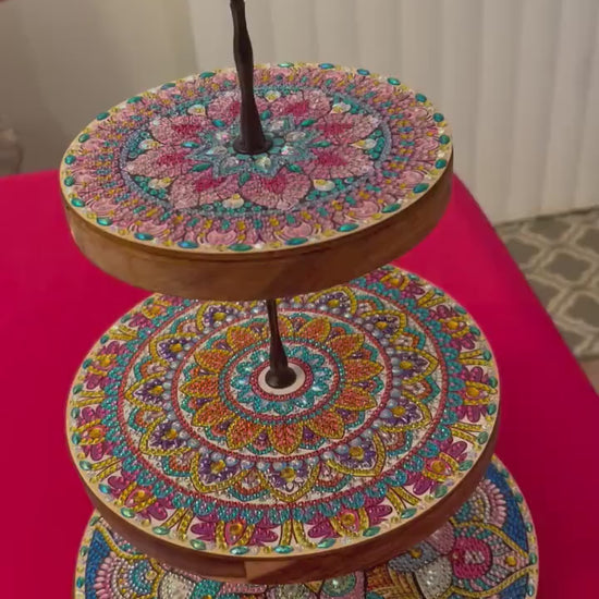 3 Tier Cupcake Stand, wood and Crystal, home decor, free shipping