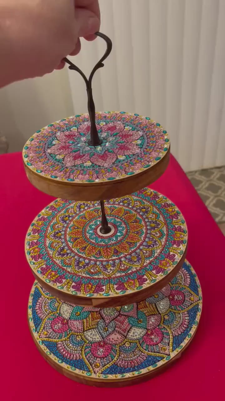 3 Tier Cupcake Stand, wood and Crystal, home decor, free shipping
