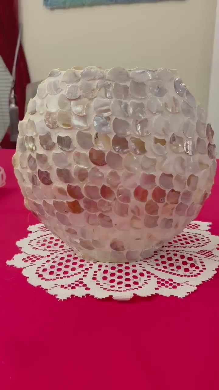 10”  Mother of Pearl Round Glass Vase